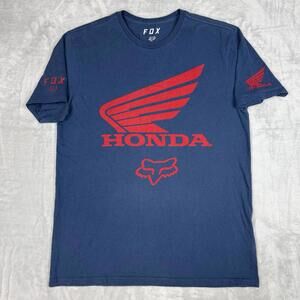 Fox Racing Honda Wing Logo Graphic T Shirt Blue Size M Y2K Auto Car Riding Biker